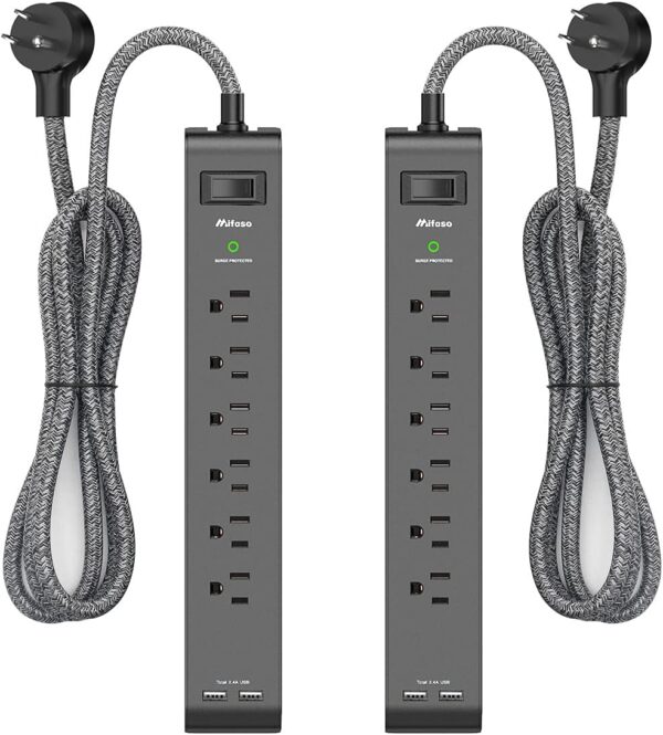 2 Pack Surge Protector Power Strip with 6 Outlets 2 USB Ports 5-Foot Long Heavy-Duty Braided Extension Cords Flat Plug 900 Joules 15A Circuit Breaker Wall Mount for Home Office...