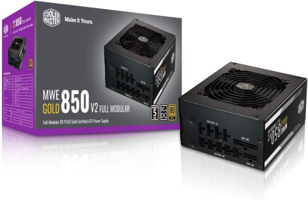 Cooler Master MWE Gold 850 V2 Full Modular, 850W, 80+ Gold Efficiency, 2 EPS Connectors, 120mm HDB Fan, Semi-fanless Operation, 5 Year Warranty