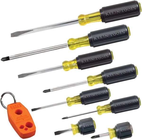 Klein Tools 85148 Screwdriver Set with Magnetizer / Demagnetizer for Magnetic Tips, Flathead and Phillips, Non-Slip Cushion Grip, 8-Piece