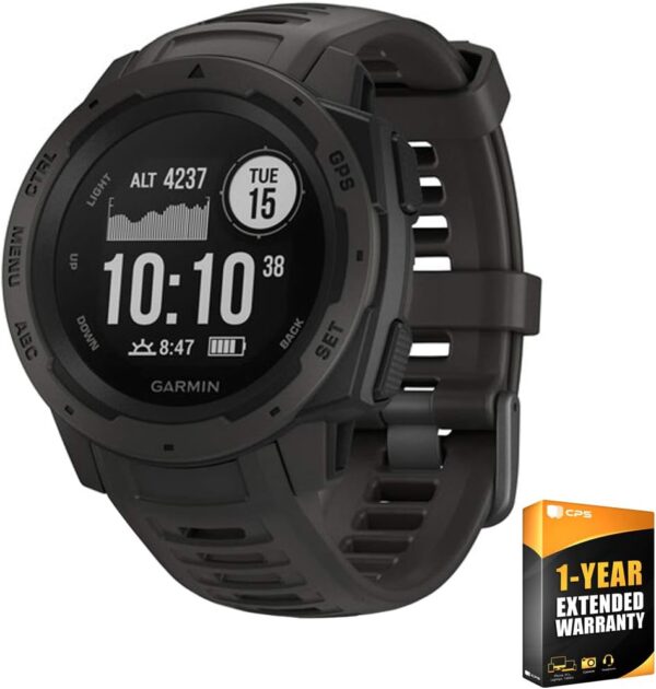 Garmin Instinct, Rugged Outdoor Watch with GPS, Features Glonass and Galileo, Heart Rate Monitoring and 3-Axis Compass, Graphite