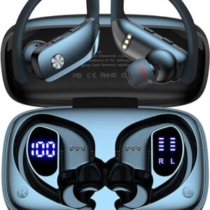 bmani Wireless Earbuds Bluetooth Headphones 48hrs Play Back Sport Earphones with LED Display Over-Ear Buds with Earhooks Built-in Mic Headset for Workout Black