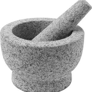 ChefSofi Mortar and Pestle Set - 6 Inch - 2 Cup Capacity - Unpolished Heavy Granite for Enhanced Performance and Organic Appearance - Included: Anti-Scratch Protector