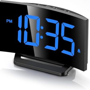 GOLOZA Digital Alarm Clock for Bedrooms, Digital Clock with Modern Curved Design, Conspicuous Blue LED Numbers, 5 Levels Brightness+Off, 2 Volume, 3 Alarm Tones, Snooze,...