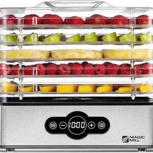 Magic Mill Food Dehydrator Machine | 5 Stackable Stainless Steel Trays Jerky Dryer with Digital Adjustable Timer & Temperature Control - Electric Food Preserver for Fruits,...