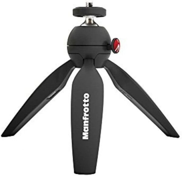 Manfrotto MTPIXIMII-B, PIXI Mini Tripod with Handgrip for Compact System Cameras, for DSLR, Mirrorless, Video, Made in Italy, Technopolymer and Aluminum, Black