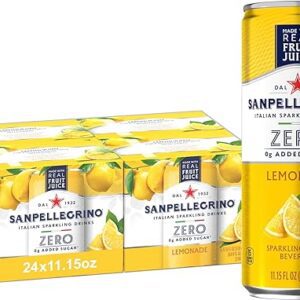 Sanpellegrino Zero Grams Added Sugar Italian Sparkling Drinks Lemonade, Sparkling Lemon Beverage, 24 Pack of 11.15 Fl Oz Cans