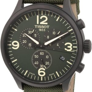 Tissot Mens Chrono XL 316L Stainless Steel case with Black PVD Coating Quartz Watch, Green, Fabric, 22 (T1166173709700)