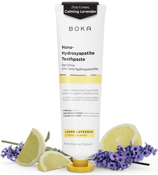 Boka Fluoride Free Toothpaste- Nano Hydroxyapatite, Remineralizing, Sensitive Teeth, Whitening - Dentist Recommended for Adult, Kids Oral Care- Lemon Lavender Flavor, 4 Fl Oz...