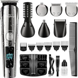 Brightup Beard Trimmer for Men - 19 Piece Mens Grooming Kit with Hair Clippers, Electric Razor, Shavers for Mustache, Body, Face, Ear, Nose Hair Trimmer, Fathers Day Gifts