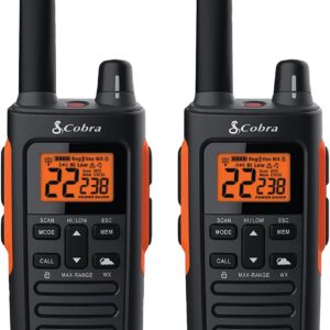 Cobra RX680 Waterproof Walkie Talkies for Adults - Rechargeable, 60 Preset Channels, Long Range 38-Mile Two-Way Radio Set (2-Pack),Black and Orange