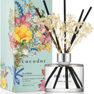 Cocod'or COCODOR Preserved Flower Reed Diffuser/White Jasmine/6.7oz(200ml)/1 Pack/Home & Office Decor Aromatherapy Diffuser Oil Gift Set