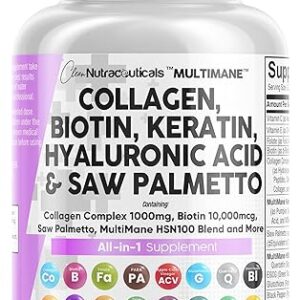 Collagen Pills 1000mg Biotin 10000mcg Keratin Saw Palmetto 2500mg Hyaluronic Acid - Hair Skin and Nails Vitamins and DHT Blocker with Vitamin E Folic Acid Pumpkin Seed MSM - 90...