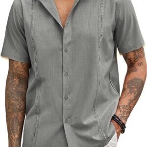 COOFANDY Mens Short Sleeve Cuban Guayabera Shirt Casual Summer Beach Button Down Shirts