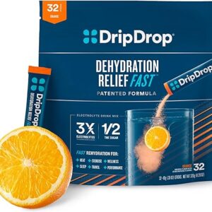 DripDrop Hydration - Orange - Electrolyte Drink Mix Single Serve Hydration Powder Packets | Non-GMO, Gluten Free, Vegan | 32 Sticks