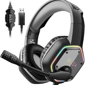 EKSA E1000 USB Gaming Headset for PC, Computer Headphones with Microphone/Mic Noise Cancelling, 7.1 Surround Sound, RGB Light - Wired Headphones for PS4, PS5 Console, Laptop,...