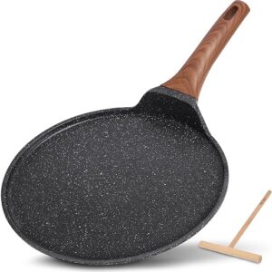 ESLITE LIFE Nonstick Crepe Pan with Spreader, 11 Inch Granite Coating Flat Skillet Tawa Dosa Tortilla Pan, Compatible with All Stovetops (Gas, Electric & Induction), PFOA Free,...