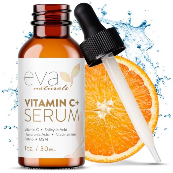 Eva Naturals Vitamin C Face Serum With Hyaluronic Acid - Anti Aging Serum - Reduce Dark Spots, Acne & Wrinkles - Retinol, Niacinamide & Salicylic Acid, Brightening Skin Serum...