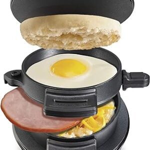 Hamilton Beach Breakfast Sandwich Maker with Egg Cooker Ring, Customize Ingredients, Perfect for English Muffins, Croissants, Mini Waffles, Perfect White Elephant Gifts, Black...