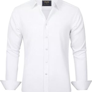 J.VER Men's Dress Shirts Solid Long Sleeve Stretch Wrinkle-Free Formal Shirt Business Casual Button Down Shirts