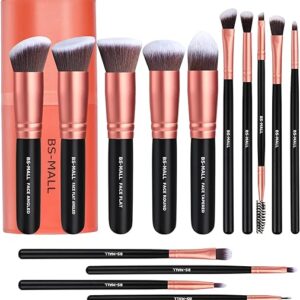 Makeup Brushes BS-MALL Premium Synthetic Foundation Powder Concealers Eye Shadows Makeup 14 Pcs Brush Set, Rose Golden, with Case