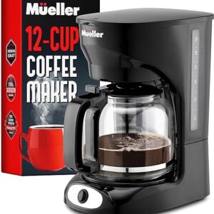 Mueller 12-Cup Drip Coffee Maker Machine with Anti-Drip System, Permanent Filter, Glass Carafe, and Auto Keep Warm Function