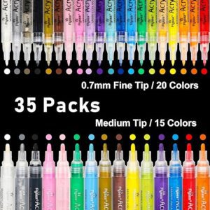 NAWOD 35 Premium Acrylic Paint Marker Pens, Double Pack of Both Extra Fine and Medium Tip, for Rock Painting, Mug, Ceramic, Glass, Wood, Fabric, Canvas, Metal, Pumpkin, DIY...