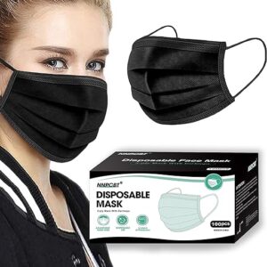 NNPCBT 100PCS 3 Ply Black Disposable Face Mask Filter Protection Face Masks