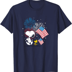 Peanuts - Snoopy & Woodstock American Flags & Fireworks T-Shirt