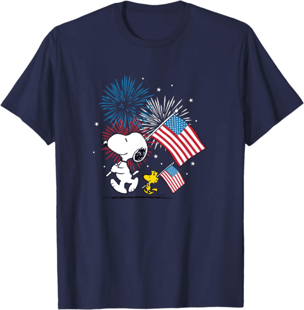 Peanuts - Snoopy & Woodstock American Flags & Fireworks T-Shirt