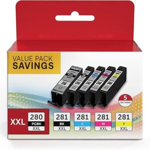 PGI-280XXL/CLI-281XXL Compatible Ink Cartridge Replacement for Canon Ink 280 and 281 Cartridge High Yield Use to PIXMA TR7520 TR8520 TR8500 TR8600 TR8620 TS6120 TS6220 TS9120 (5...