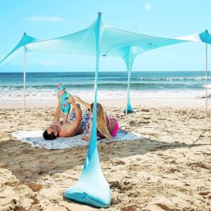 SUN NINJA Beach Tent Sun Shelter with UPF50+ Protection, Includes Sand Shovel, Ground Pegs and Stability Poles, Outdoor Pop Up Beach Shade Canopy for Camping, Fishing, Backyard...