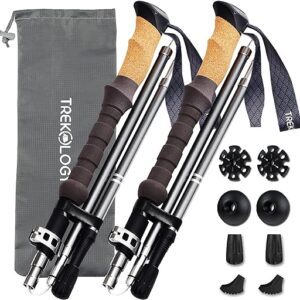 TREKOLOGY Trekking Poles Collapsible Nordic Hiking Poles - Cork Handle 2pc Ultralight Folding Walking Sticks, Hiking Sticks, Lightweight Aluminum Foldable Trekking Walking...