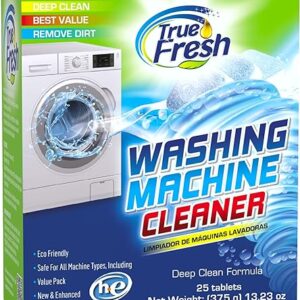 True Fresh Washing Machine Cleaner Tablets 25-Pack - Deep Cleaning Washer cleaner Tablets for Top loader, front Load & HE - Cleans Drum, Tub seal & other Parts Descaler & septic...