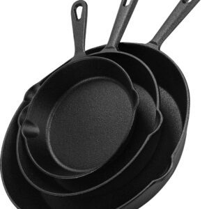 Utopia Kitchen Saute Fry Pan - Pre-Seasoned Cast Iron Skillet Set 3-Piece - Frying Pan - 6 Inch, 8 Inch and 10 Inch Cast Iron Set (Black)