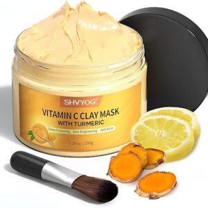 Vitamin C Face Mask with Kaolin Clay and Turmeric for Dark Spots, Dull Skin, Skincare Facial Mask for Controlling Oil and Refining Pores 5.29 Oz