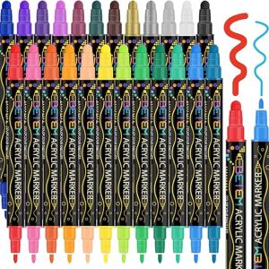 24 Colors Dual Tip Acrylic Paint Pens Markers, Premium Acrylic Paint Pens for Wood, Canvas, Stone, Rock Painting, Glass, Ceramic Surfaces, DIY Crafts Making Art Supplies