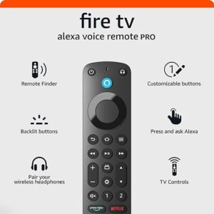 Amazon Alexa Voice Remote Pro, includes remote finder, TV controls, backlit buttons, requires compatible Fire TV device