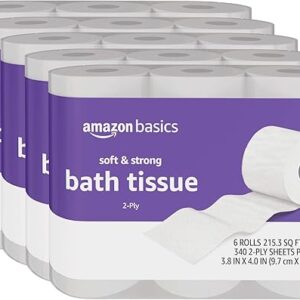 Amazon Basics 2-Ply Toilet Paper Soft and Strong, 30 Ultra Rolls = 120 Regular Rolls, Unscented, 340 Sheet (30 Rolls)