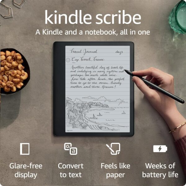 Amazon Kindle Scribe (16 GB) - 10.2” 300 ppi Paperwhite display, a Kindle and a notebook all in one, convert notes to text and share, includes Basic Pen