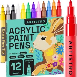 ARTISTRO Paint Pens for Rock Painting, Stone, Ceramic, Glass, Wood, Canvas. Set of 12 Acrylic Paint Markers Extra-fine Tip