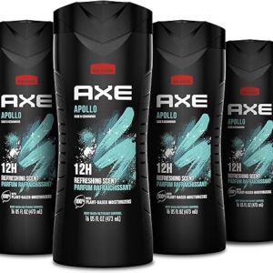 AXE Body Wash Apollo 4 Count for Long Lasting Freshness Sage & Cedarwood Men's Body Wash with Odor-Busting Prebiotics 16 oz