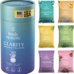 Body Restore Shower Steamers Aromatherapy 6 Pack, Relaxation Birthday Gifts for Women and Men, Travel Essentials, Stress Relief and Self Care - Variety