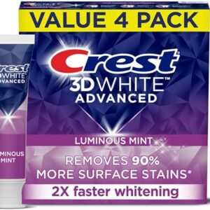 Crest 3D White Toothpaste, Advanced Luminous Mint, Teeth Whitening Toothpaste, 3.7 Oz (Pack of 4)