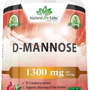 D-Mannose 1,300 mg with Cranberry Extract Fast-Acting, Flush Impurities, Urinary Tract Health- 100 Veggie Capsules