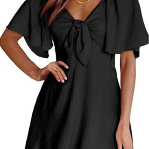 Dokotoo Womens Dresses 2024 Spring Summer Deep V Neck Elegant Bow tie Mini Dress S-XL