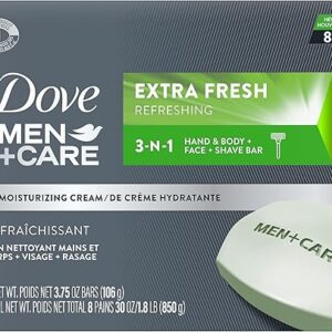 DOVE MEN + CARE 3 in 1 Bar Cleanser for Body, Face, and Shaving Extra Fresh Body and Facial Cleanser More Moisturizing Than Bar Soap to Clean and Hydrate Skin 3.75 Ounce (Pack...