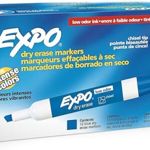 EXPO Low Odor Dry Erase Markers, Chisel Tip, Blue, 12 Count