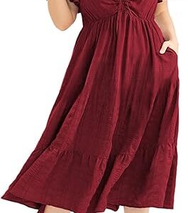 Eytino Womens Plus Size Summer Dress Short Sleeve Sweetheart Neck Ruffle Tiered Maxi Long Dresses(1X-5X)