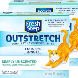 Fresh Step Clumping Cat Litter, Outstretch Advanced, Unscented Long Lasting Odor Control Kitty Litter with Activated Charcoal, 32 lb