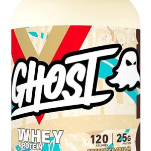 GHOST Whey Protein Powder, Coffee Ice Cream - 2LB Tub, 25G of Protein - Flavored Isolate, Concentrate & Hydrolyzed Whey Protein Blend - Post Workout Shakes - Soy & Gluten Free